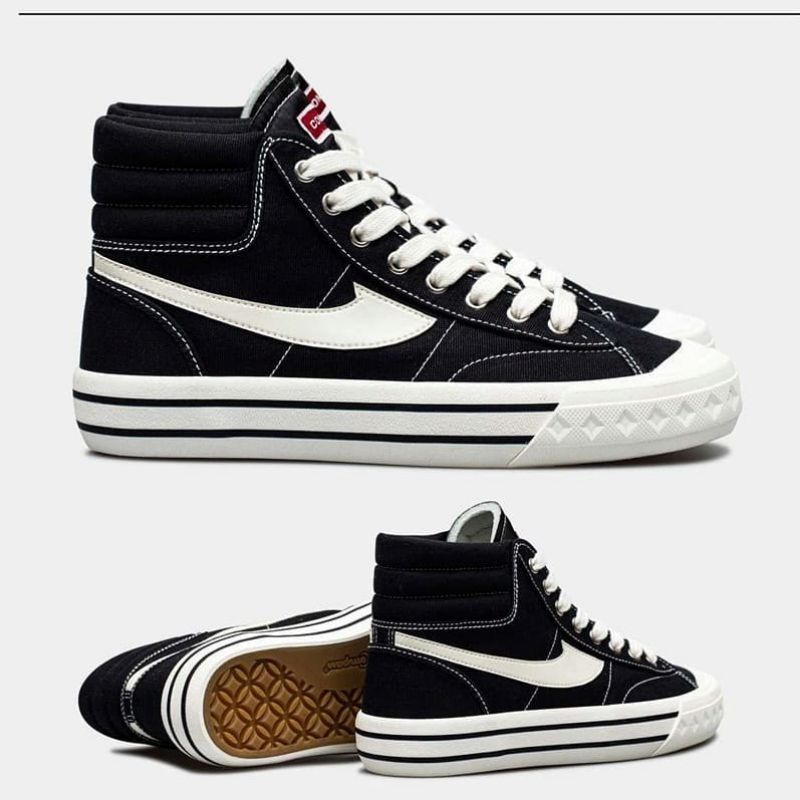 Sepatu Compass Retrograde Black White Low-High