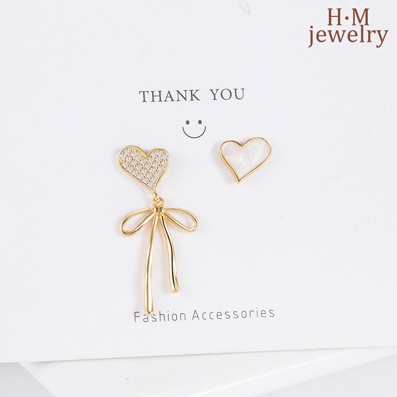 Anting Bentuk Hati Asimetris Warna Putih Gaya Perancis Untuk Wanita