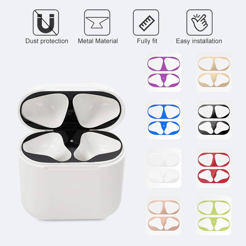 Stiker Cover Pelindung Anti Debu Bahan Metal Untuk Apple Airpods 1 2