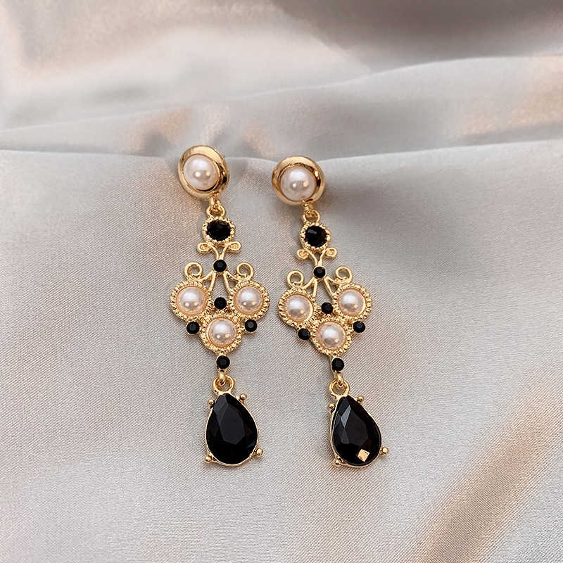 Anting Mutiara Anting Panjang S925 Silver Needle Hotel Deluna IU Water Drop Black Square Earrings