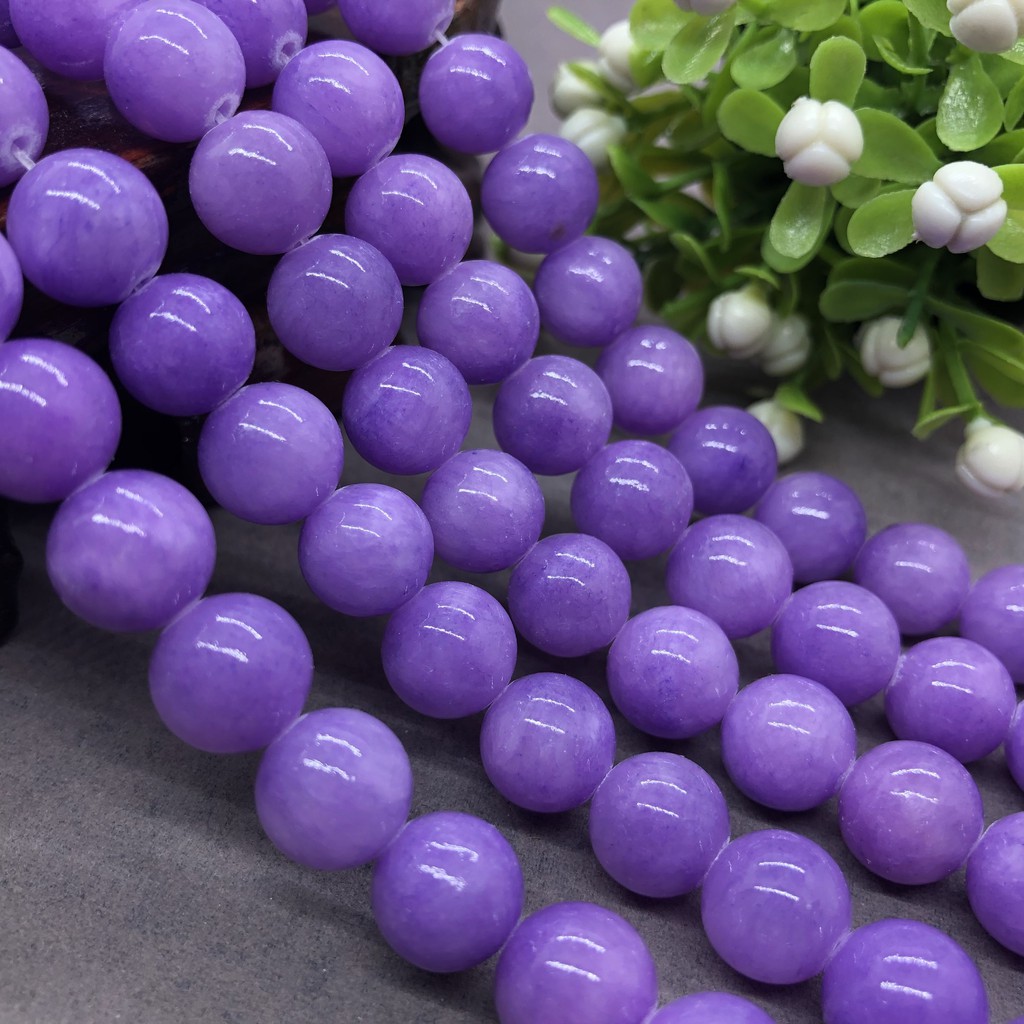 BISA COD Yellow Jade Beads 4-12mm Round Natural Loose Purple Chalcedony Stone Bead DIY