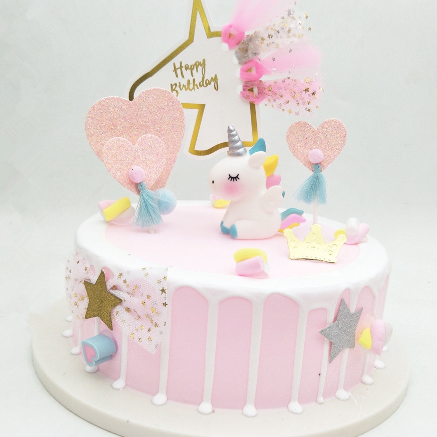 Topper Kue Bentuk Kartun Unicorn Untuk Dekorasi Pesta Baby Shower