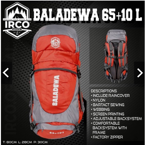 TAS IRCO BALADEWA 65L - RANSEL GUNUNG - KERIL HIKING - CARRIER OUTDOOR - BACKPACK - TAS PRIA WANITA