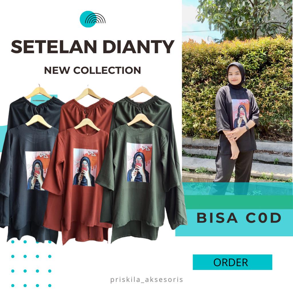 SETELAN WANITA TERBARU DIANTY SET BAHAN CRINKLE AIRFLOW  APLIKASI SABLON UKURAN M  L XL XXL LD 100 - 120 CM PC 96 CM REALPICT SETELAN CELANA DAN ATASAN WANITA SETELAN CRINKLE JUMBO ONE SET WANITA KOREAN STYLE SETELAN WANITA TERBARU 2023 KEKINIAN