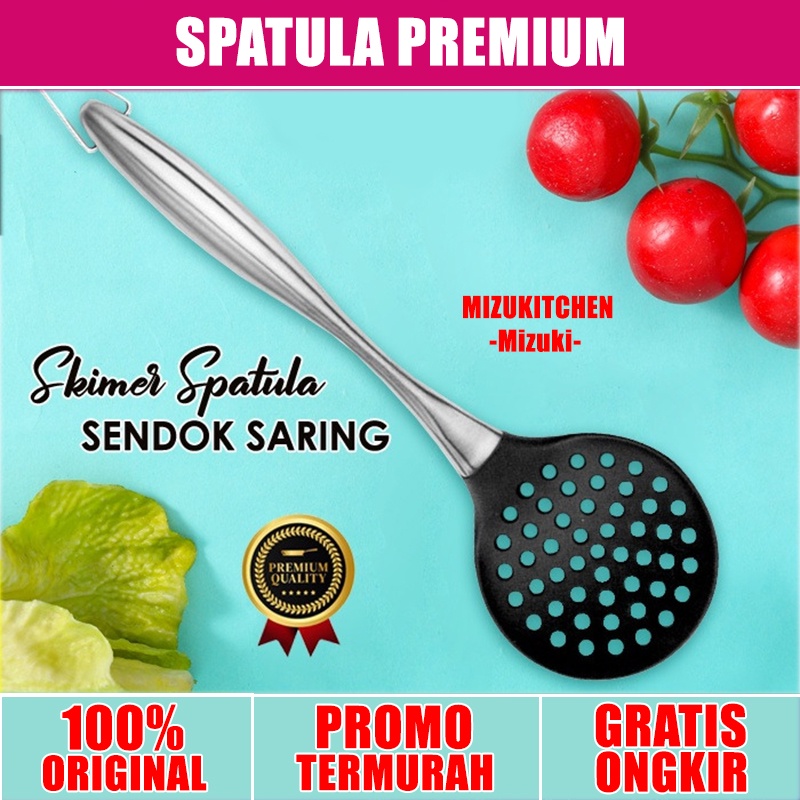 Mizuki Silicone Spatula Skimmer 2032 sutil berlubang Kitchen Set Gagang Stainless Steel Handle BPA-FREE