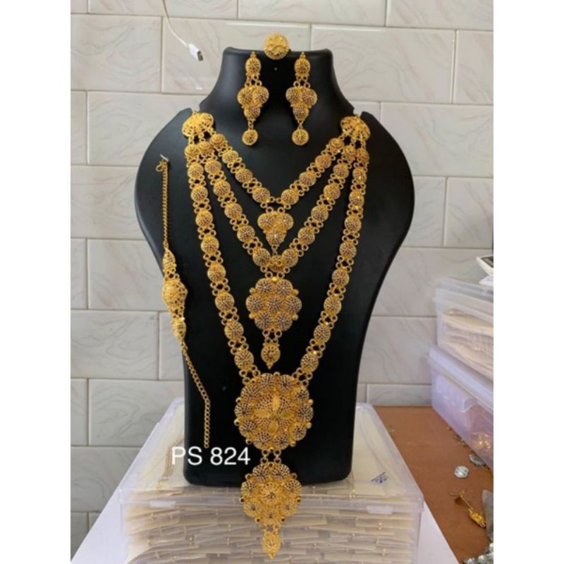 set kalung panjang dubai india cincin anting gelang wedding pernikahan lapis emas