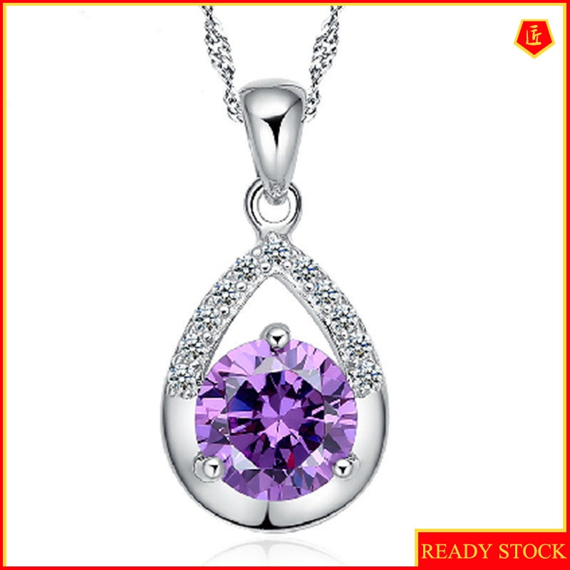 [Ready Stock]Faith Crystal Pendant Silver Necklace Female Birthday Present Elegant Fashion