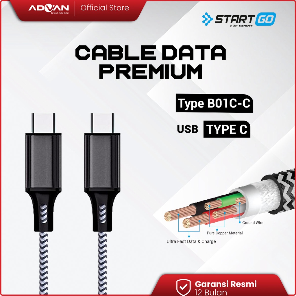 STARTGO Kabel Data Premium B01-C TypeC to TYPE C 1m 2.4A Kabel Charger ORIGINAL