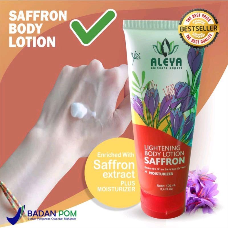 Aleya lotion pemutih badan brightening lightening saffron  BPOM