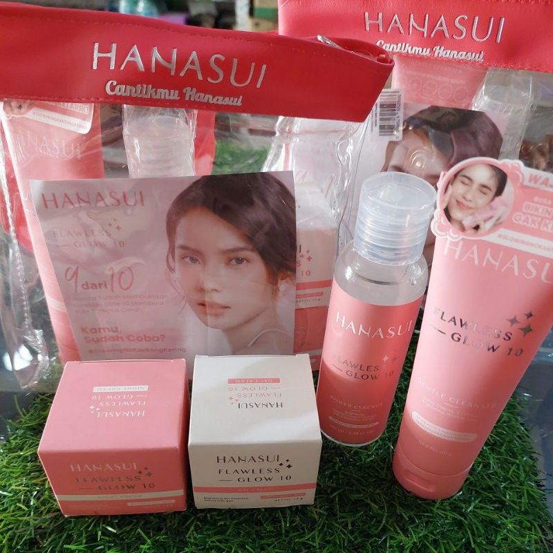 PAKET HANASUI FLAWLESS 10 (PINK) (ESSENCE+DAY+NIGHT+GENTLE WASH)