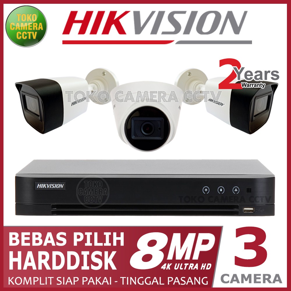 PAKET CCTV HIKVISION 8MP 4 CHANNEL 3 KAMERA