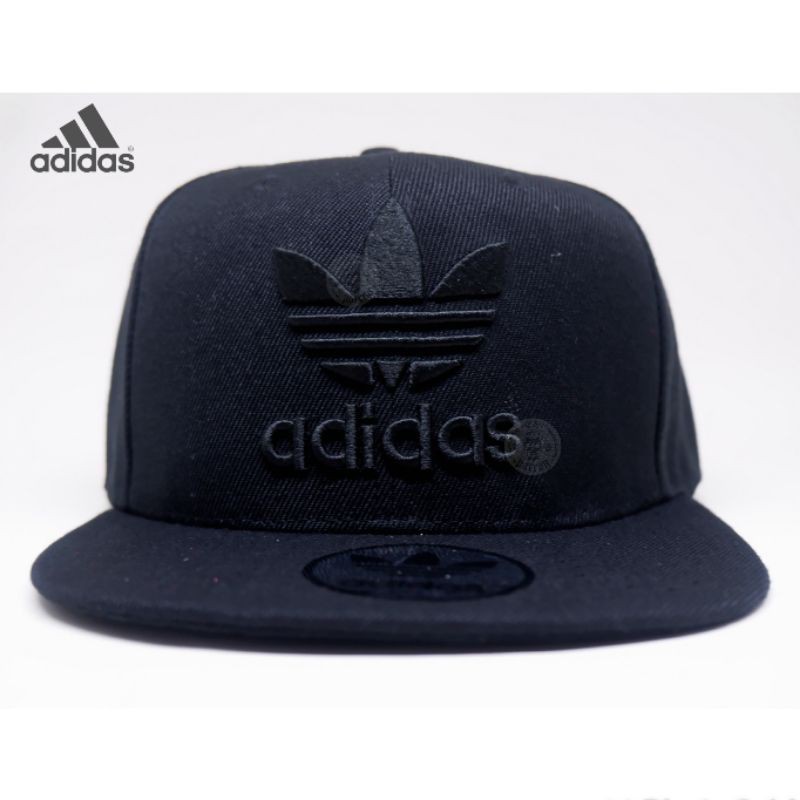 topi SNAPBACK ADIDAS FULL BLACK logo import premium UNISEX FREE BOX