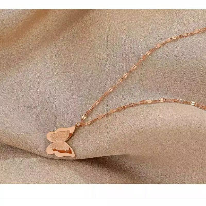 Fourfashion Kalung Titanium Model Liontin Satu Kupu - Kupu Tersedia Warna Rose Gold, Gold TS07