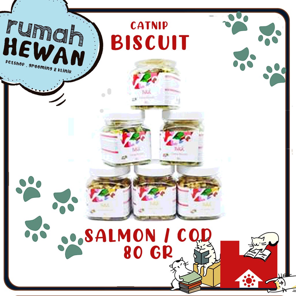 Promo CATNIP BISKUIT 80gr - Snack biskuit kucing rasa SALMON / COD Liver 80 gr