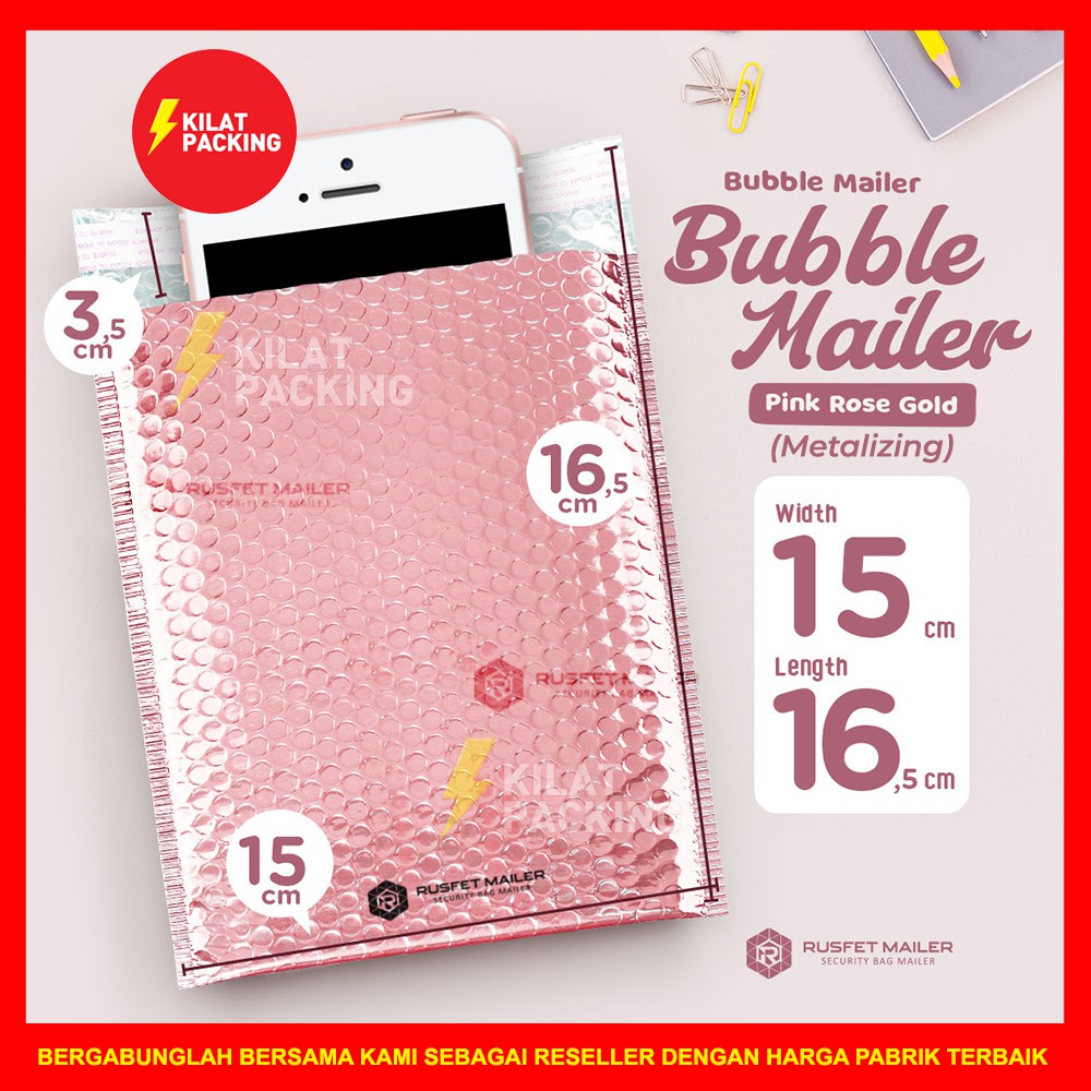 

AMPLOP BUBBLE MURAH | BUBBLE MAILER PREMIUM | POLYBUBBLE MURAH MOTIF PINK ROSE GOLD 15CM X 16.5CM