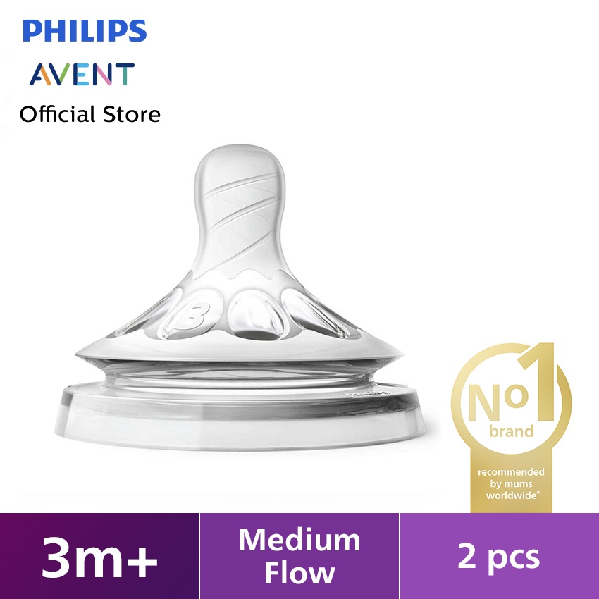 Philips Avent Teat Natural Medium Flow Dot Botol Bayi 3M+ 2 Pcs SCF653/23