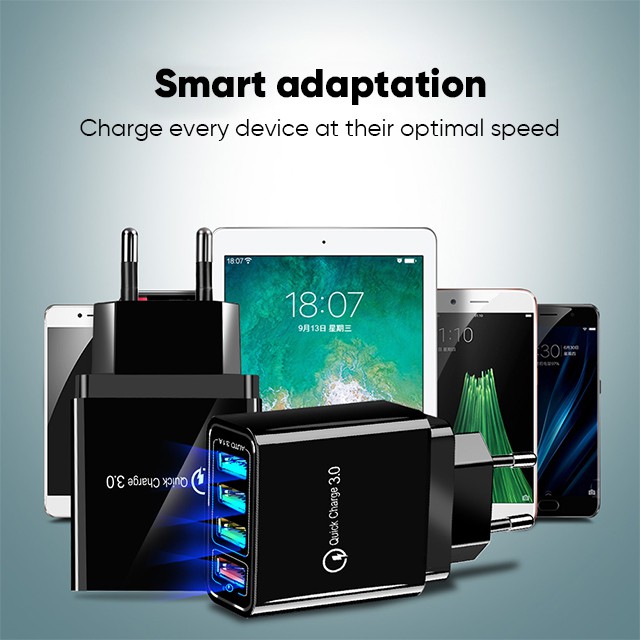 Smartfish Kepala Charger LED 4 ports Charger 33W  Fast Charging QC 3.1