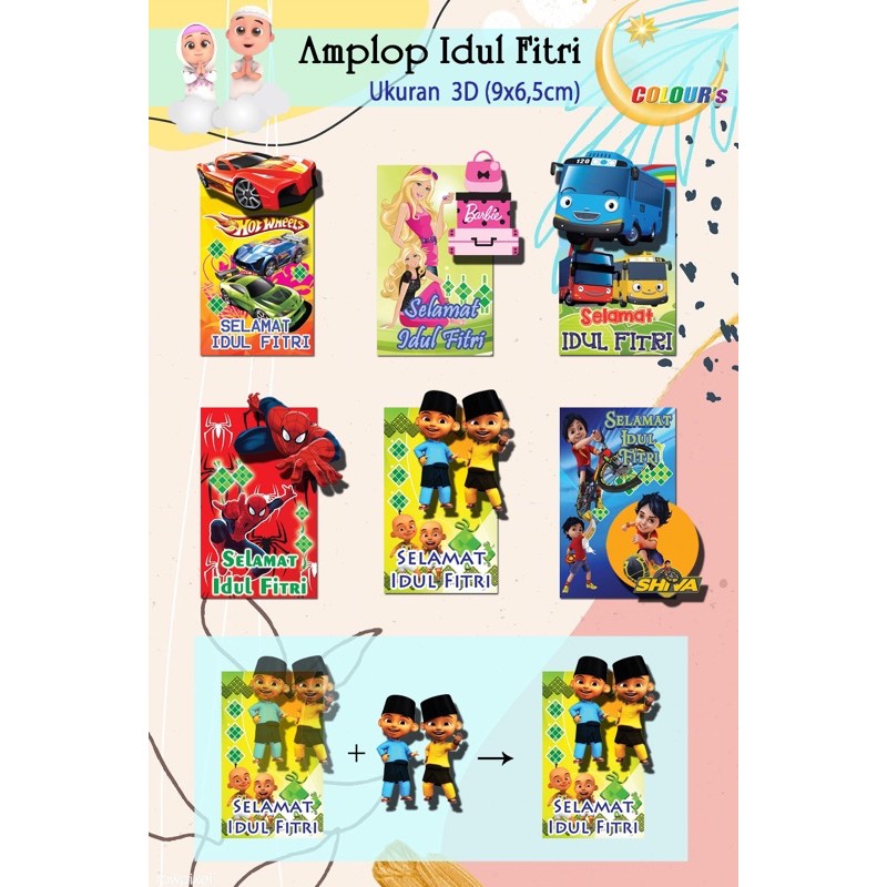 Amplop Lebaran/ Angpao Idul Fitri/ Kartu Lebaran Murah isi 10 pcs (TDK bisa pilih karakter/Mix)