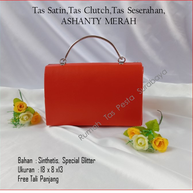 Tas Satin,Tas Clutch,Tas Seserahan,ASHANTY MERAH