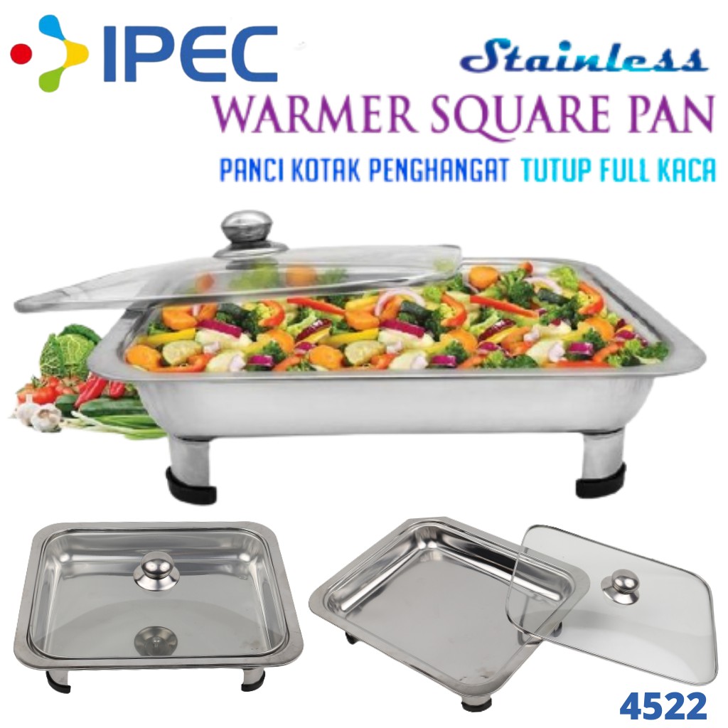 Warmer wadah saji PRASMANAN SET FUL KACA Wadah SAJI FastFood Dish Warmer Square Pan Tutup Kaca