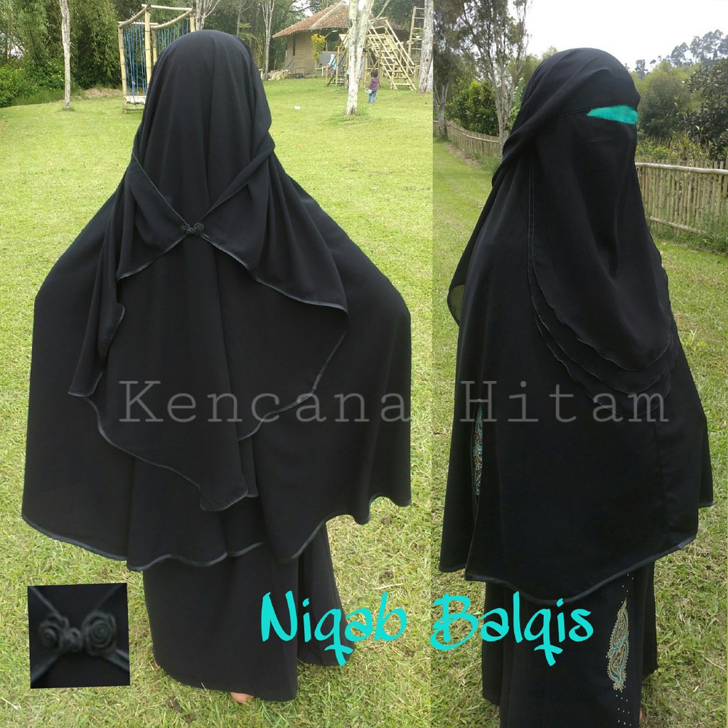 KENCANA HITAM NIQAB CADAR YAMAN 2 LAYER BANDANA PONI BUTTERFLY MURAH HIJAB KANCING ANAK ORI SIFON
