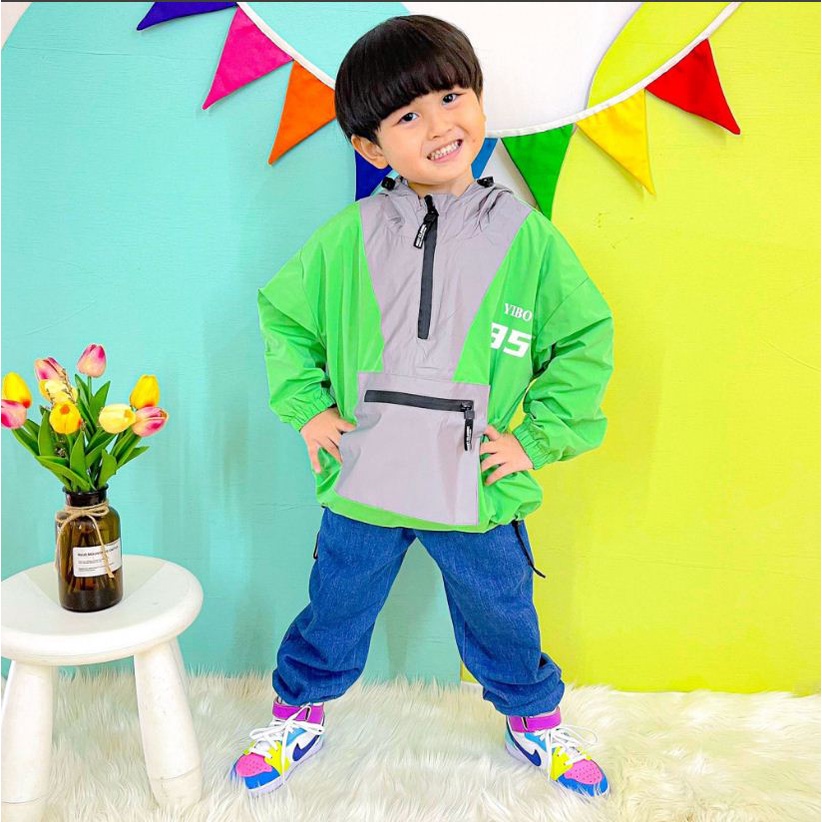 Jacket parasut anak import Jacket pocket zipper b owl 4-15 tahun / Premium Kids