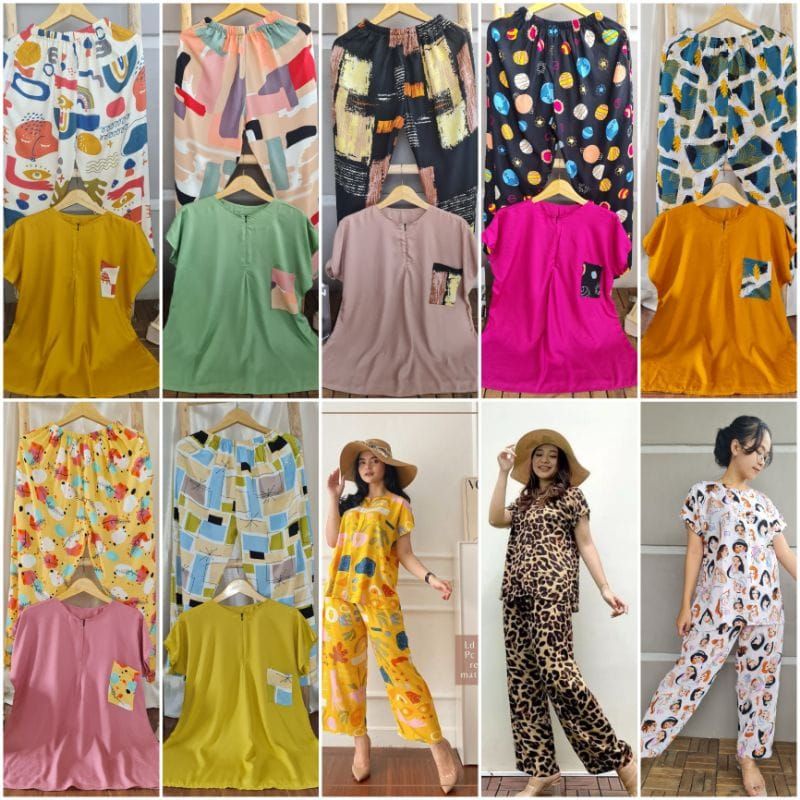 Baju tidur Wanita set Piyama Jumbo atasan polos/pajamas pendek baby doll