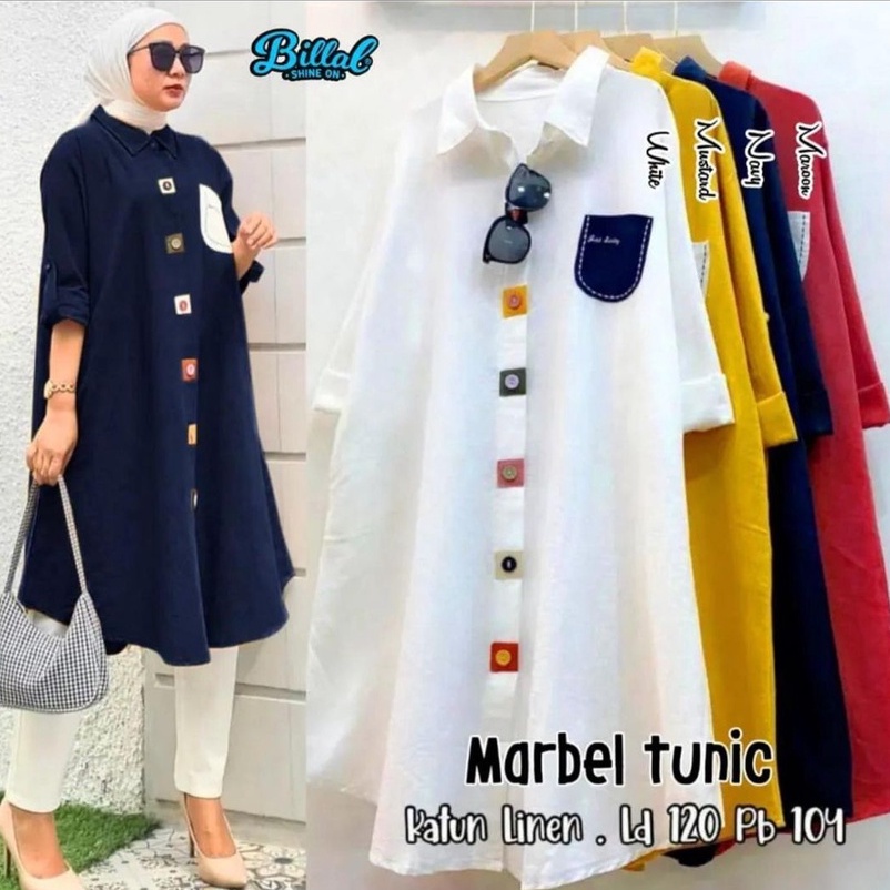 Marbel Tunik Atasan Cewe Dewasa Kekinian Long Tunik Jumbo Terbaru 2022 Katun Linen Baju Atasan Muslimah Kekinian LD 120 Cm Pakaian Muslim Wanita Fashion Muslim