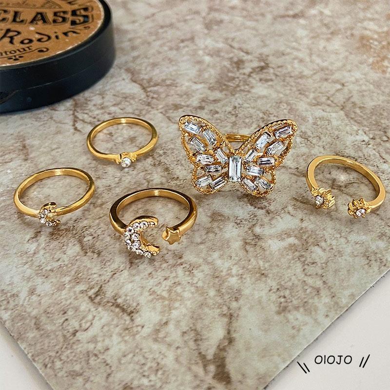 Korea Cincin Berlian Baru Bintang Bulan Kupu-kupu Cincin Wanita Kreatif Aksesoris Fashion Sederhana - ol