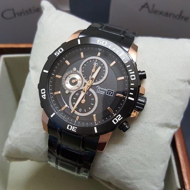 JAM TANGAN ALEXANDRE CHRISTIE AC6473 BLACK GOLD ORIGINAL