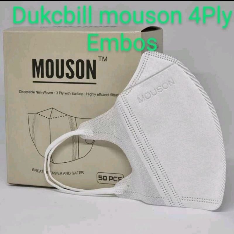 MASKER DUCKBILL MOUSON 4PLY ISI 50PCS ,MASKER 3D ALKINDO DISPOSABLE MASKER DUCK BILL