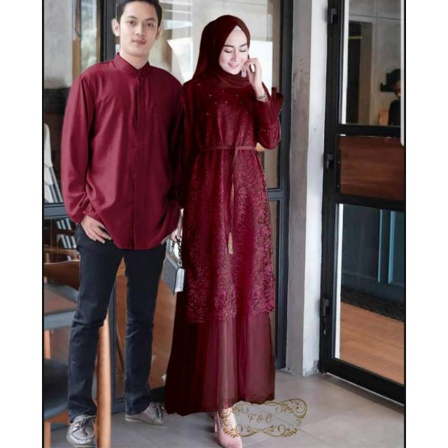 Baju Pesta Couple Kondangan Kekinian Modern Kapel Pesta Brukat Keluarga Elegan Mewah Pasangan Muslim
