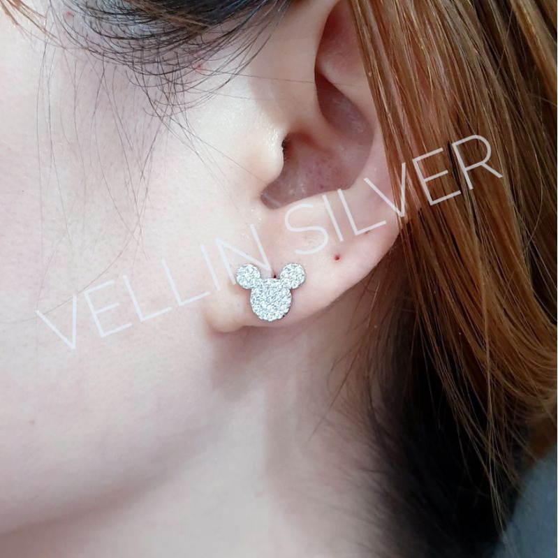 Giwang Perak Mickey Silver 925 Lapis Emas Putih - Anting Tusuk stud Micky Mickey Mouse Silver 925