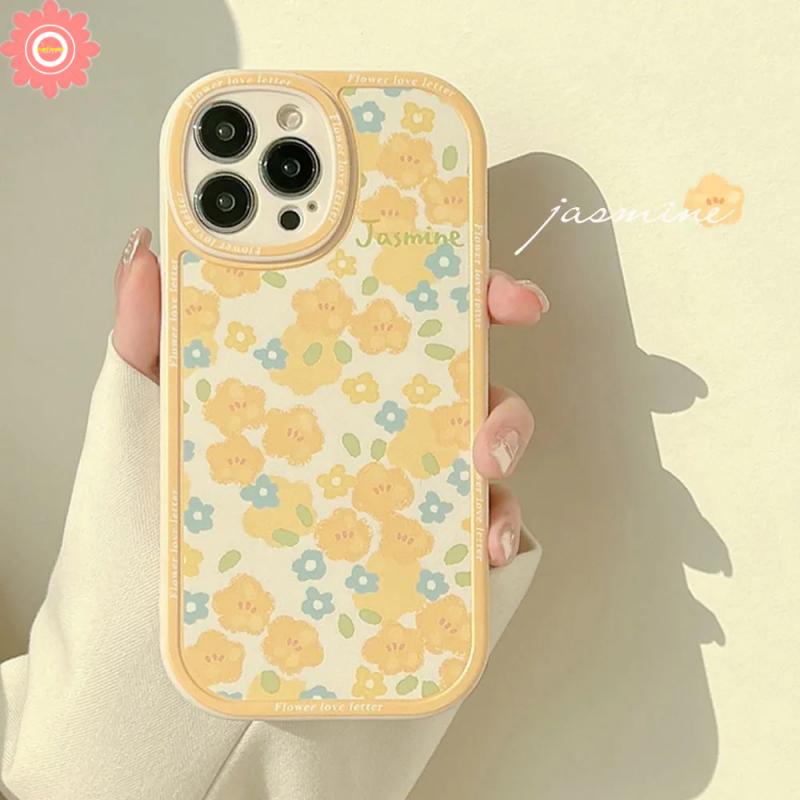 Lensa Oval Soft TPU Case Redmi 12C 9A 10 9 10C 9C NFC Redmi Note 11Pro 9Pro 11 10 11s 10s 9s Note9 8 10Pro Plus Max Mi POCO M3 POCO X3 NFC Pro INS Yellow Flower Shockproof Cover