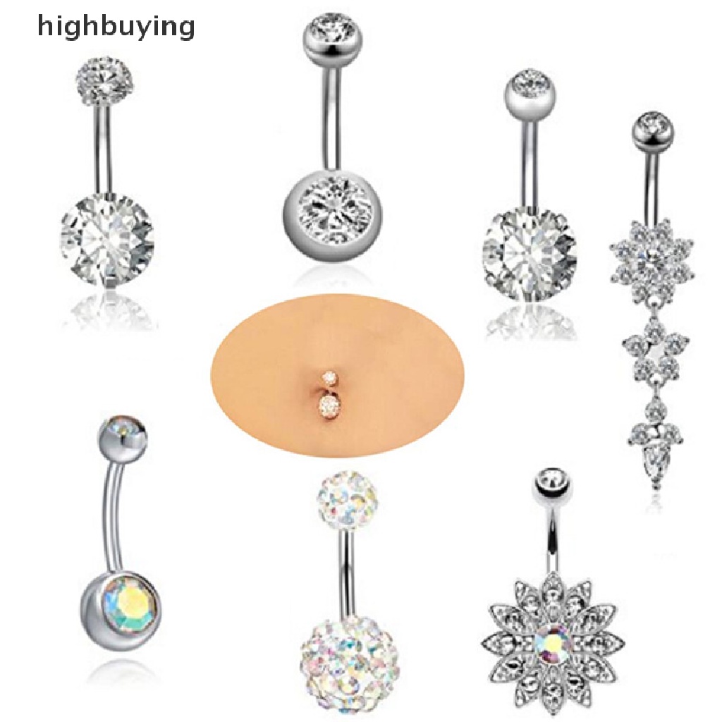 Hbid 7PCS / Set Anting Tindik Perut / Pusar Bahan Stainless Steel Aksen Kristal Untuk Wanita