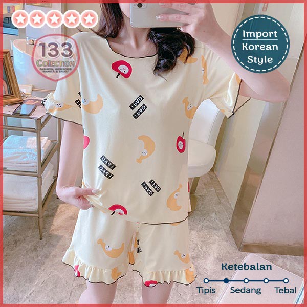 Baju Tidur Neci Keriwil Import Rumbai 居家服 | Setelan Piyama HP Hotpants Gelombang-Apple