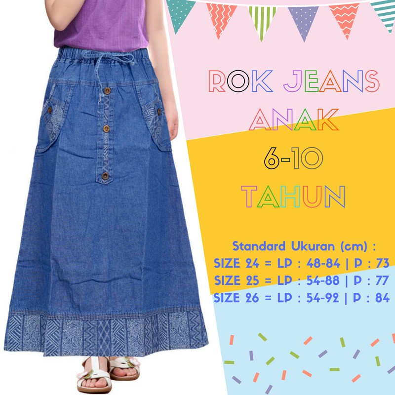 Rok Panjang Anak/Rok Jeans Panjang/Rok Jeans Anak/Rok Anak 6-11tahun