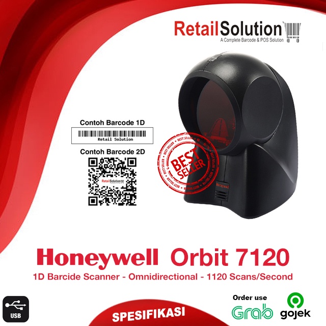 Barcode Scanner 1D Omni USB Serial RS-232 - Honeywell Honey Well Orbit 7120 / MK7120