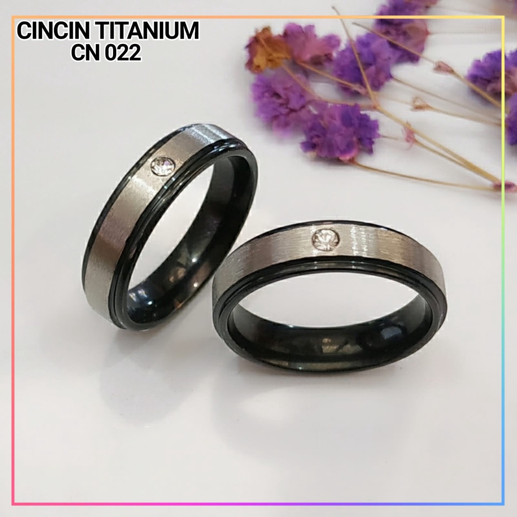 Cincin Titanium/stainless steel couple harga/1biji cincin dewasa 2 warna mata satu permata lapis emas gold CN 022