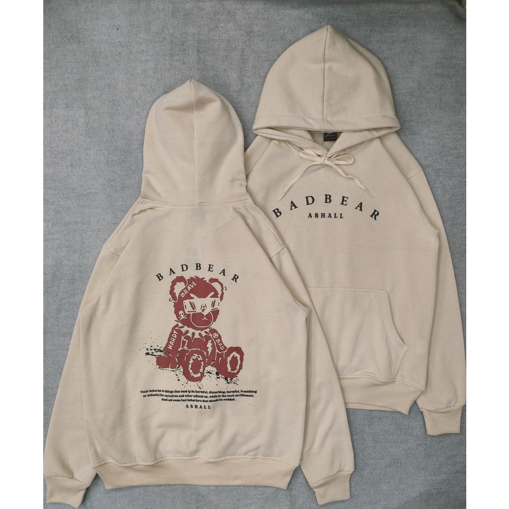 Hoodie Bad Bear Cream - Hoodie Ashall Teddy Bear - Hoodie Cream Terbaru - Hoodie Wanita