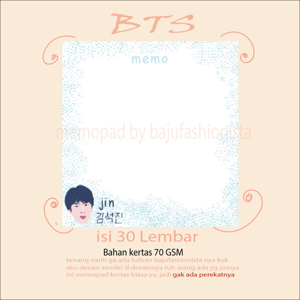 

memo pad member BTS jin DIY memo lucu tema korea bahan scrapbook study aesthetic memopad kpop