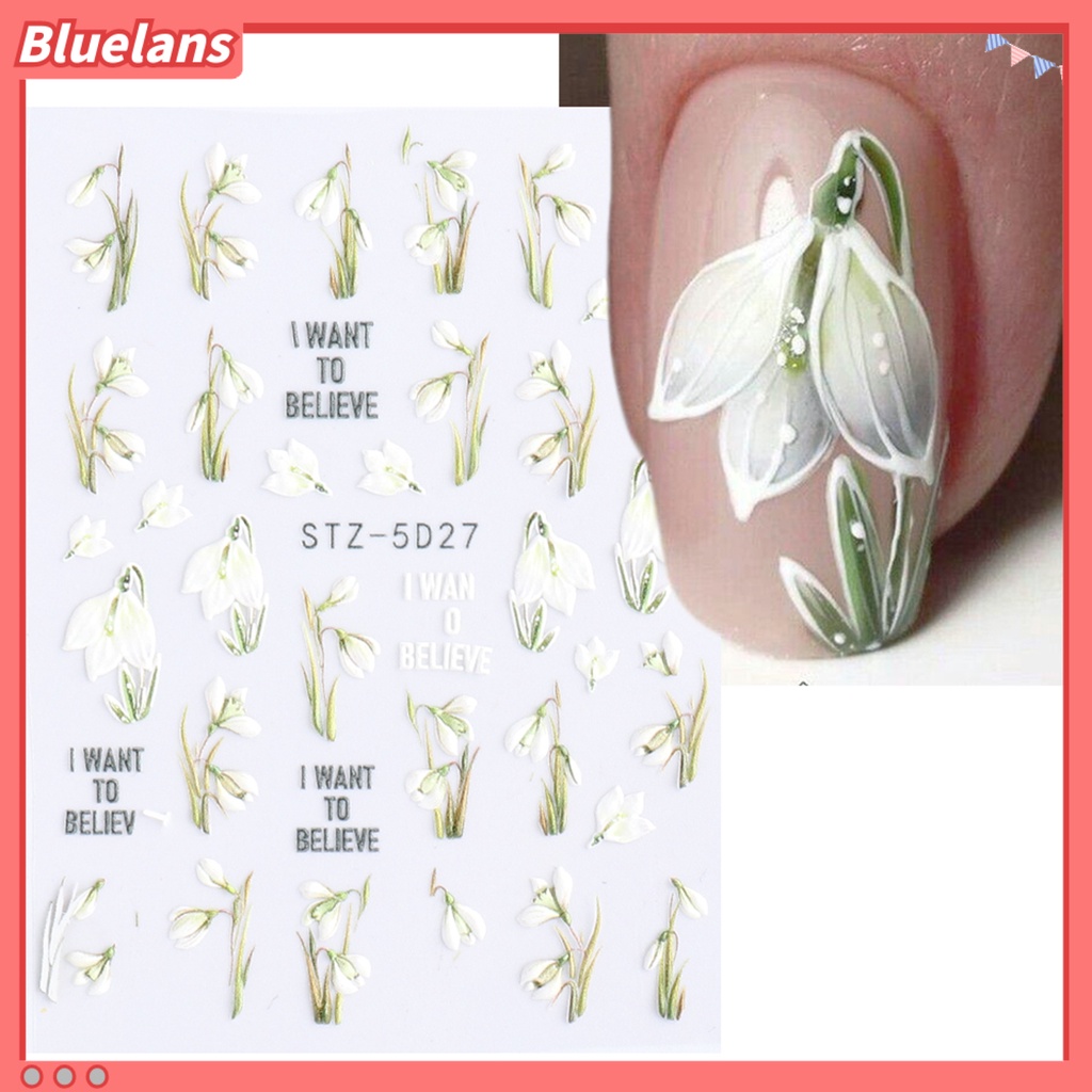 Bluelans Stiker Kuku 5D Efek Kertas Tiga Dimensi Desain Tulip Untuk Salon