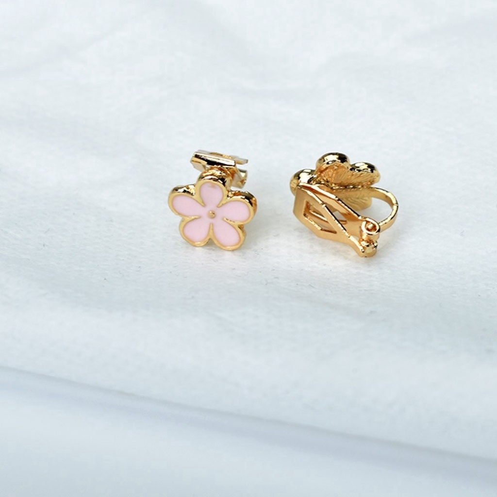 Anting Klip On Tanpa Tindik Desain Bunga Enamel Untuk Wanita