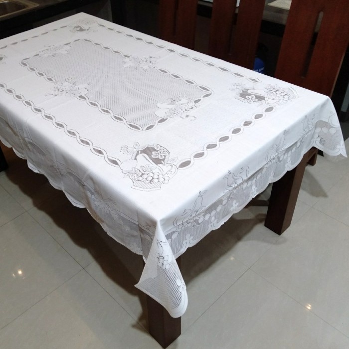 Taplak Meja Makan - Taplak Meja Makan Persegi Segi 4 - 6 Kursi Kain Putih Polos Motif Buah