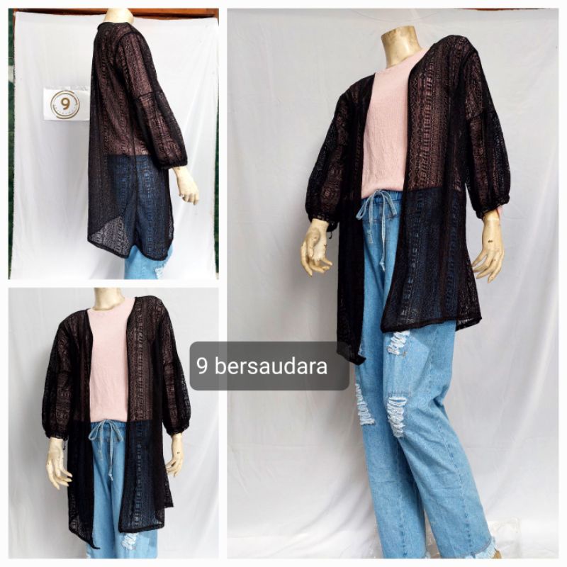 OUTER LONG CARDIGAN BRUKAT LENGAN BALON ALL SIZE STANDAR SAMPAI JUMBO