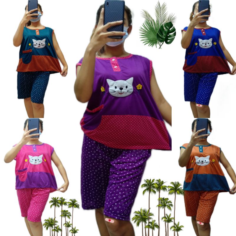 Baju Tidur Wanita dewasa 3/4 Kaos Singlet Bahan kaos lekbong serian tua bb max 70kg