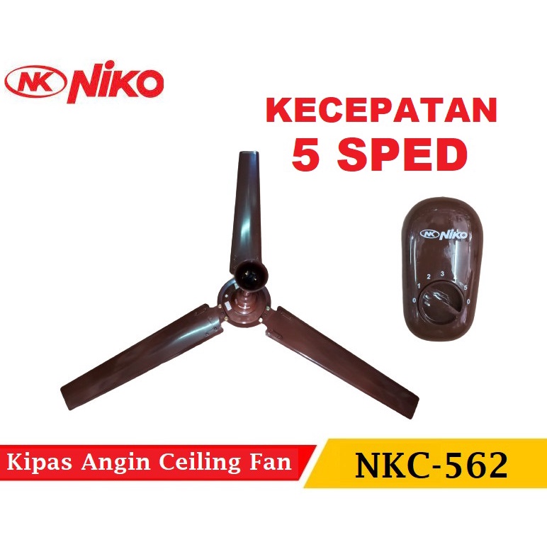 Kipas Angin Niko NKC-562 Coklat Ceiling Fan Besi Original 5 Kecepatan-Original