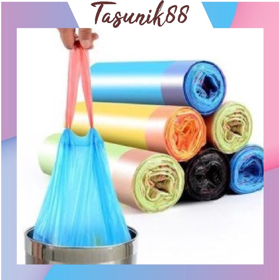 ⭐TasUnik88⭐  R530 KANTONG PLASTIK SAMPAH ROLL DENGAN TALI 35X45CM ISI 15 LEMBAR KANTONG PLASTIK GULU