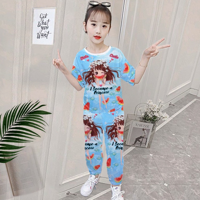 VINCE - FASHION - Setelan Baju Celana Panjang Anak Perempuan Full Print