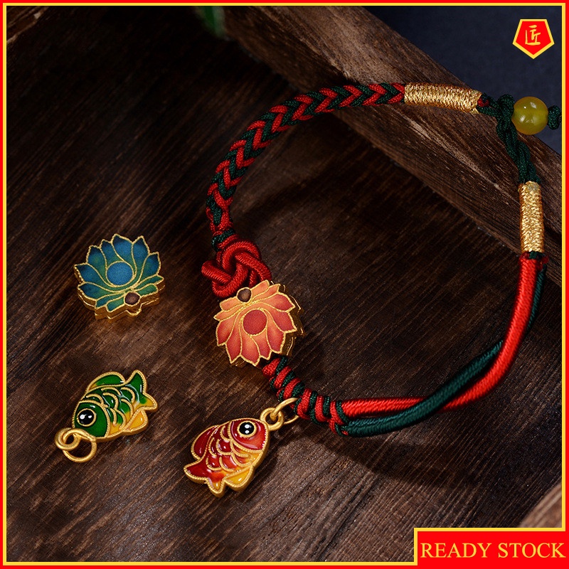 [Ready Stock]3D Gold Double-Sided Lotus Lucky Beads DIY Bracelet